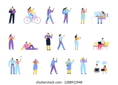 People of different ages and occupations. Male and female characters vector set. Flat vector characters isolated on white.	