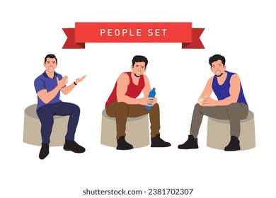 People of different ages sitting on chairs. Vector illustration.