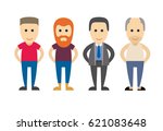 People of different ages standing on white background. Vector flat illustration