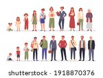 People in different ages vector illustration set. Cartoon life aging stage collection of woman and man, development evolution from child to teen, young adult elderly, human age cycle isolated on white