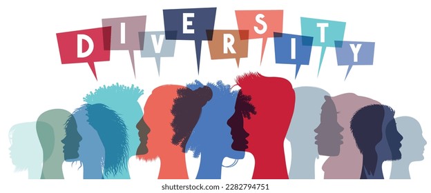 Personas de diferentes formas de aparición y burbujas de voz - concepto de diversidad - ilustración vectorial