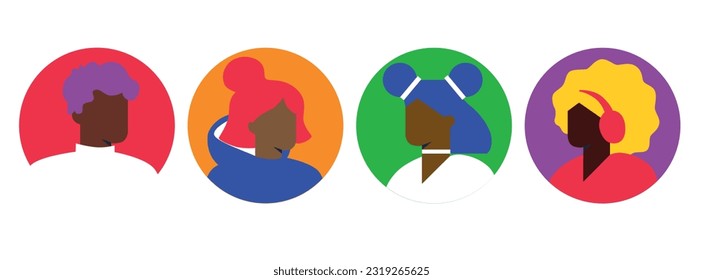 People in different avatars. Profile icons set including men and women. Icons for games, online communities, web forums. Vector illustration in cartoon flat style