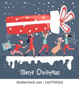 People from different cities of the planet are preparing to meet the holiday of Christmas and New year. Buy Christmas gifts, make purchases on the Internet, surprises to relatives. Vector illustration