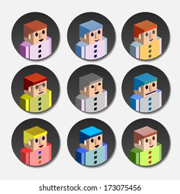 People in different colors on a gray background