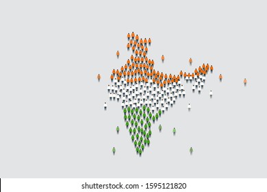 People with different colours of Indian flag gather together in the shape of the country.