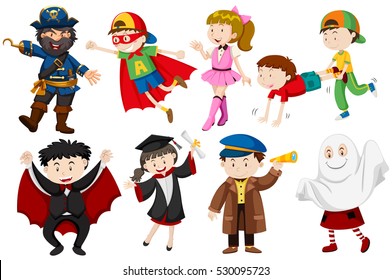 People in different costumes illustration