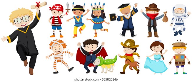 People in different costumes illustration