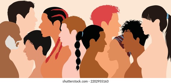 People of different cultures and nationalities. Diversity multi-ethnic people. Racial equality. Harmony of coexistence and integration of multicultural communities.