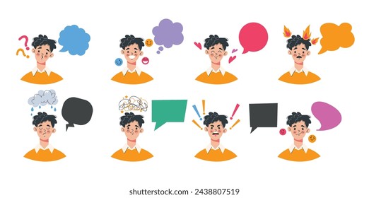 Menschen mit verschiedenen Emotionen flache Cartoon-Grafik-Design-Illustrations-Set