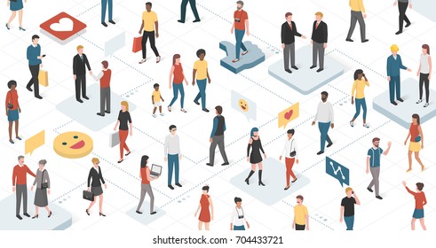 People From Different Ethnic Groups, Culture And Ages Connecting Together: Communication, Technology And Social Networks Concept