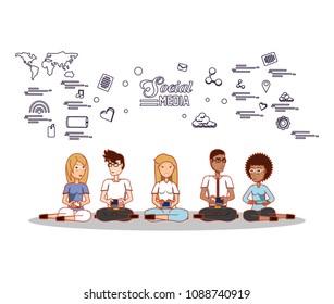 people of different ethnic groups with social media icons