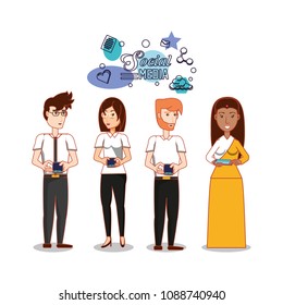 people of different ethnic groups with social media icons