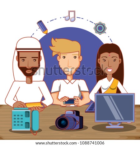 people of different ethnic groups with social media icons