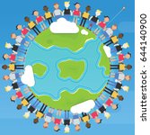 People with different ethnic hold hand together on earth to make world a peace place