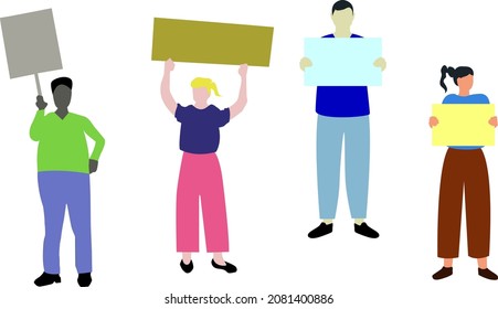 personas de diferentes etnias protestando, personas con carteles de protesta