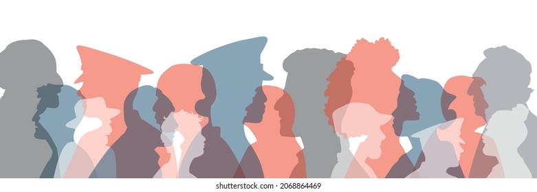 People of different ethnicities stand side by side together. Flat vector illustration.