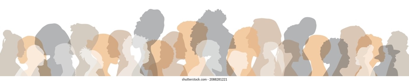 People of different ethnicities stand side by side together. Flat vector illustration.