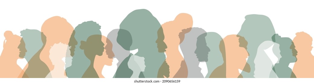 Menschen unterschiedlicher ethnischer Herkunft stehen Seite an Seite. Flache Vektorgrafik.