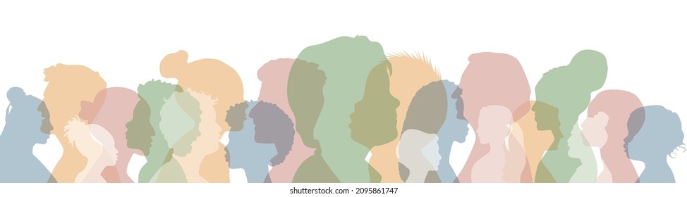 People of different ethnicities stand side by side together. Flat vector illustration.	