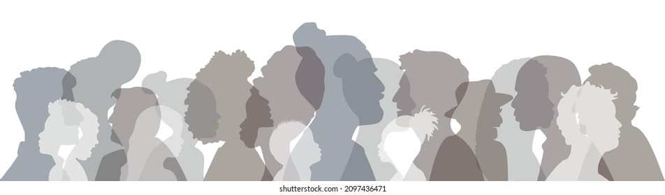 People of different ethnicities stand side by side together. Flat vector illustration.