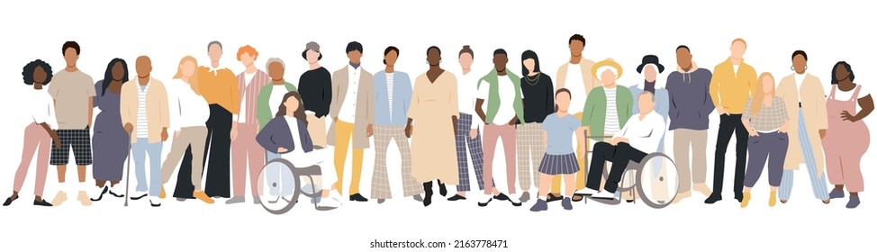 Personas de diferentes etnias se mantienen juntas. Ilustración vectorial plana.