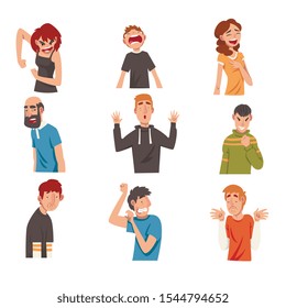 People with Different Expressions Set, Male and Female Character Facial Emotions Vector Illustration