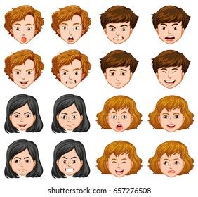 People with different facial expressions illustration