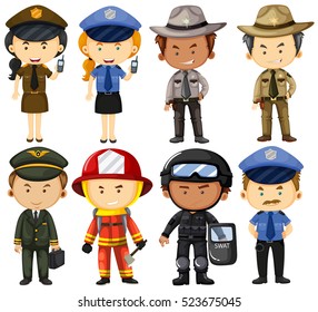 People in different job uniforms illustration