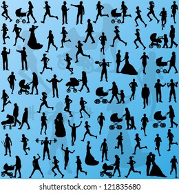 People different life professions and lifestyles detailed silhouettes illustration collection background vector