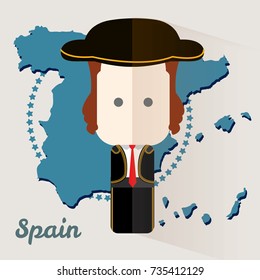People of different nationalities from different countries on the national background in traditional Full clothes Spain