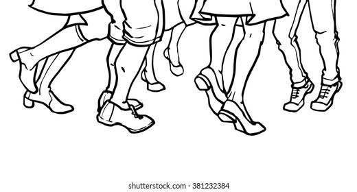 People of different nationalities dance together. Detail. Hand drawn graphic vector illustration. Coloring book for kids and adults.