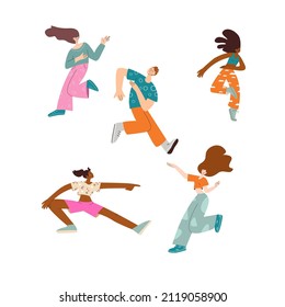 
People of different nationalities are dancing. Stickers set. For dance classes, lessons. Cheerful people who enjoy dancing.