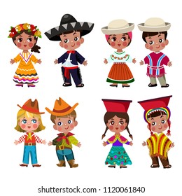 people of different nationalities in traditional dress .vektor set.

Cartoon children in traditional dress. Isolated on white background. 

Vector illustration of multicultural national children