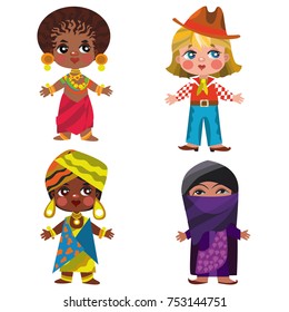 People Different Nationalities Traditional Dress Vector Stock Vector ...