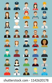 People of different occupations. Professions icons set. Flat design. Vector illustration
