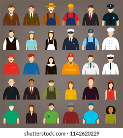 People of different occupations. Professions icons set. Flat design. Vector illustration