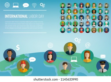 People of different occupations. Professions set with infographic elements. International Labor Day. Vector illustration