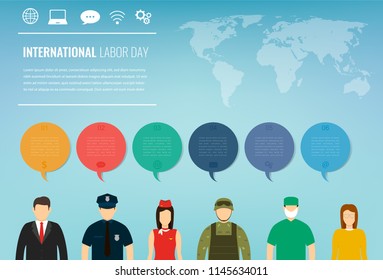 People of different occupations. Professions set with infographic elements. International Labor Day. Vector illustration