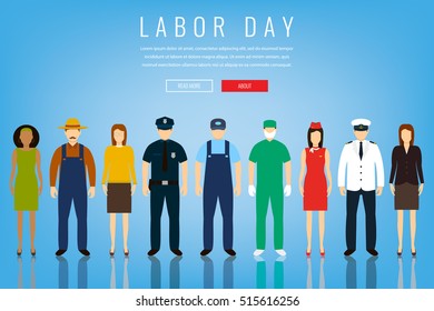 People of different occupations. Professions set. International Labor Day. Concept website template. Flat Vector illustration