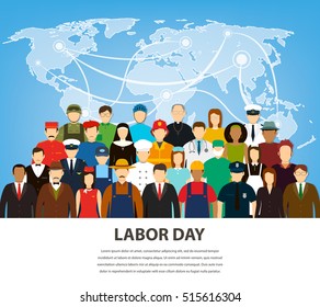 Personas de diferentes ocupaciones. Profesión establecida. Día Internacional del Trabajo. Vector plano