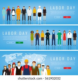 People of different occupations. Professions set. International Labor Day. Concept website template. Vector 