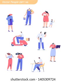 People of different occupations. Proffessions. Сourier, painter, teacher, businessman, teacher, operator, presenter, programmer, doctor. Flat vector characters