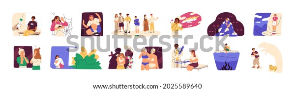 people-different-phobias-fears-psychological-problem-stock-vector