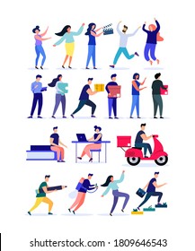 People in different poses. Everyone is doing their job. Vector illustration isolated background.