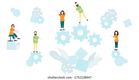People in different poses. Gears. Vector illustration.