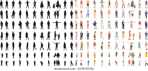 people in different poses set black silhouette vector