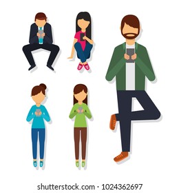 people in different poses using mobile phone