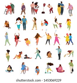 people in different poses. vector image of people of different races in different poses. a set of vectors