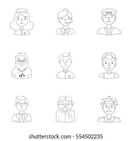 People of different profession set icons in outline style. Big collection of people of different profession vector symbol stock illustration