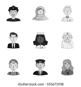 People of different profession set icons in monochrome style. Big collection of people of different profession vector symbol stock illustration